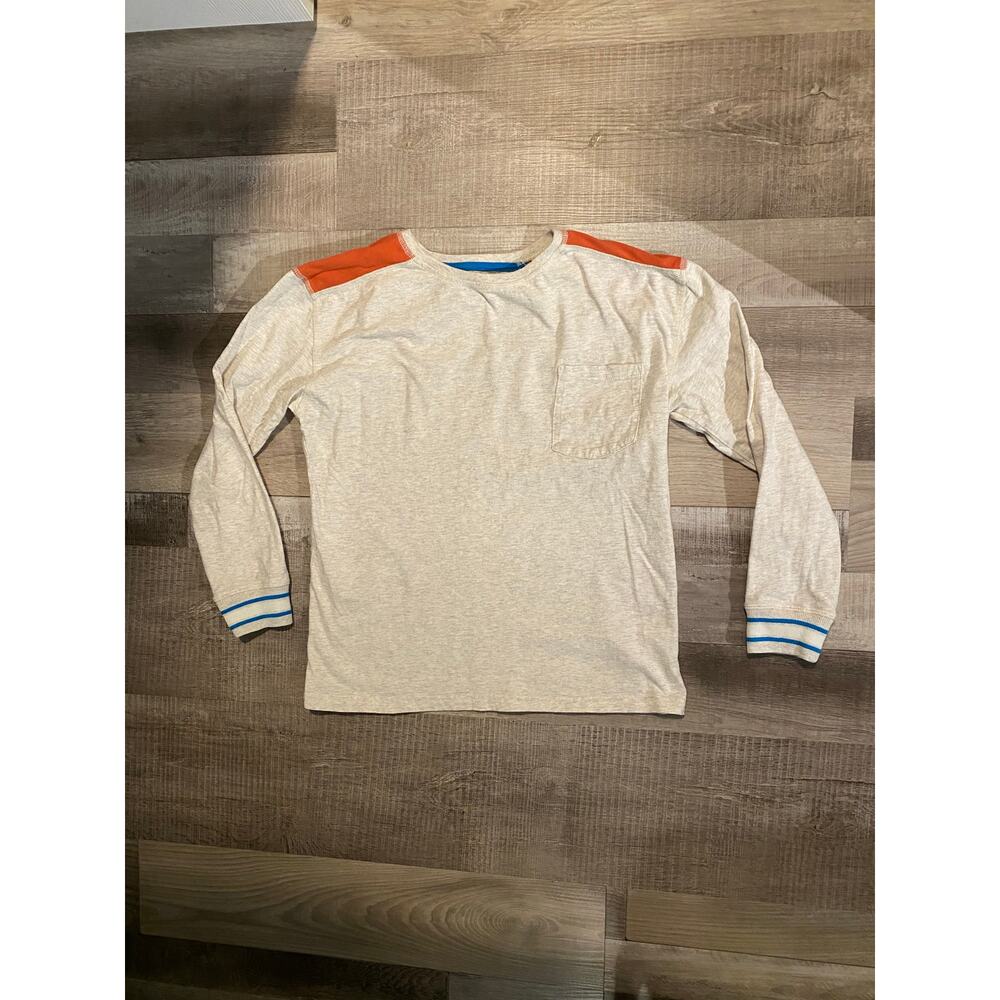 Mini Boden 9-10Y Oatmeal Colorblock Long Sleeve Shirt Boys